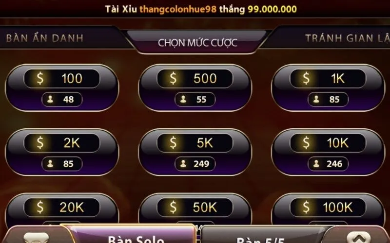 Bầu cua trên cổng game Gemwin kết hợp nhiều mệnh giá cược khác nhau